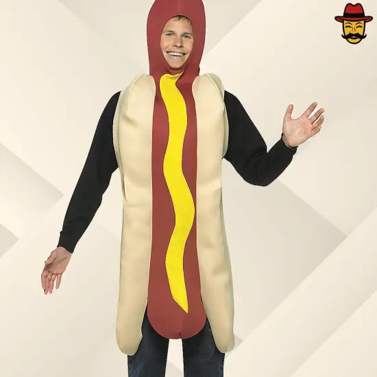Adult Hot Dog Costume Funny Food Foam Tunic with Mustard Halloween Party Outfit {3}