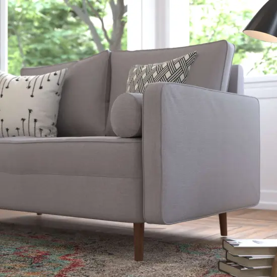 Emma and Oliver Holden Upholstered Mid-Century Modern Pocket Spring Loveseat with Wooden Legs and Removable Back Cushions Slate Gray {6}