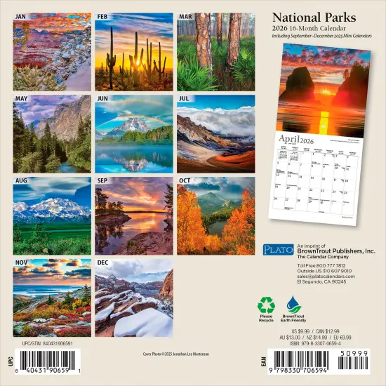 National Parks | 2026 7 x 14 Inch (Hanging) Monthly Mini Wall Calendar | Foil Stamped Cover {2}
