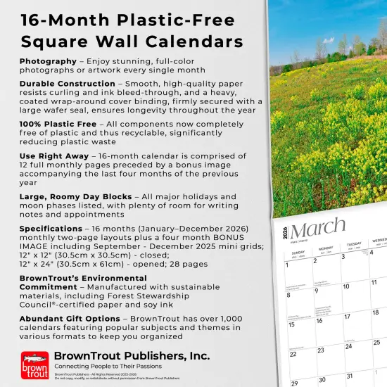 Indiana Wild & Scenic | 2026 12 x 24 Inch (Hanging) Monthly Square Wall Calendar | Plastic-Free {6}