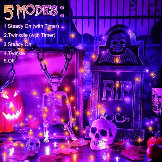 4 Pack 16.4Ft 50 LED Purple Orange Halloween Fairy Lights {4}