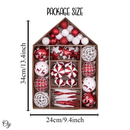 Endearing Prominent Red and White Christmas Ornament Set, Bauble Bundle with Candycane Colors and Patterns 70 Pieces {4}