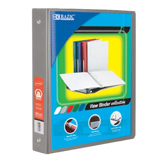 3-Ring View Binder with 2 Pockets, 1.5", Gray {1}