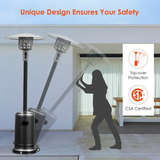 Costway 50000 BTU Propane Patio Heater Standing Steel with Wheels Grey/Black/Silver {5}