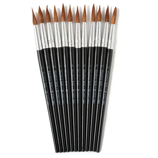 Water Color Paint Brushes with Round Pointed Tip, # 12, 1.06 Inch, Camel Hair, Black Handle, Pack of 12 {1}