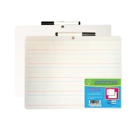 Two-Sided Primary Ruled/Blank Dry Erase Board with Attached Marker, 9" x 12", Single {1}