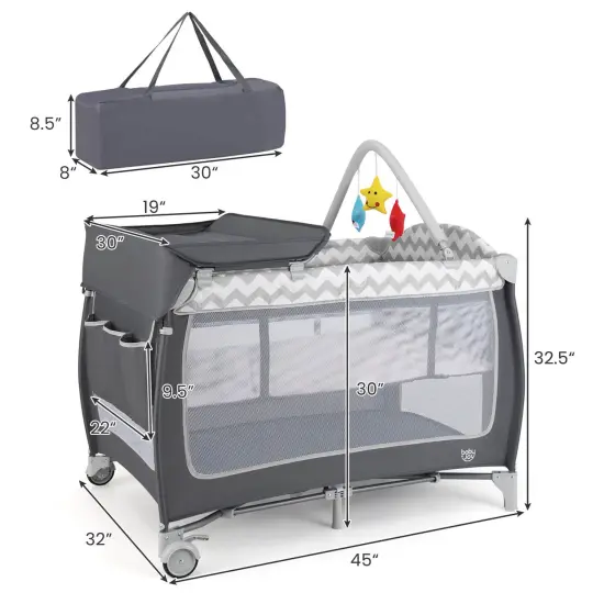 Babyjoy 3 in 1 Baby Playard Portable Infant Nursery Center w/ Zippered Door Pink/Grey/Pink & White/Green {3}