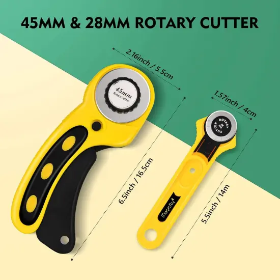 Rotary Cutter Set, 45mm and 28mm Fabric Cutters Kit with Extra 10 Blades, A3 Double-sided Self Healing Cutting Mat, 12x6 Inch Quilting Ruler for Sewing, Fabric Cutting, Art Crafting {2}