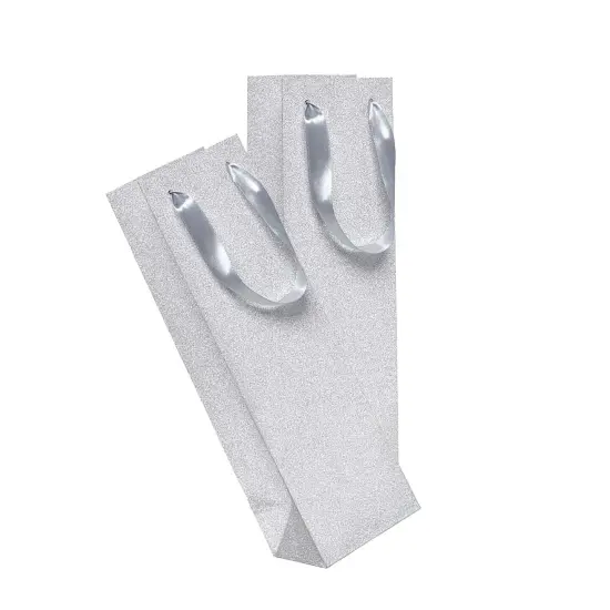 Stylish Glitter Grain Wine Totes Large Size 4 1/8'' x 4 1/8'' x 14 1/4'' Silver {4}