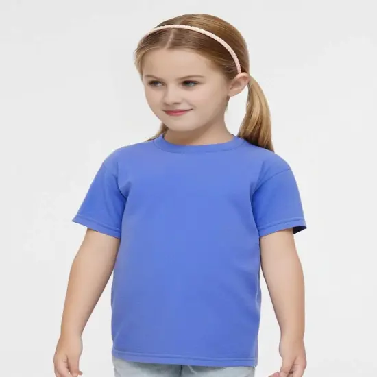 Rabbit Skins &reg; Toddler Girls' Ruffle Neck Fine Jersey Crewneck Short Sleeve Tee Carolina blue {1}