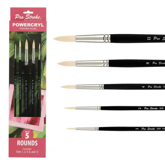 Creative Mark Pro-Stroke Powercryl Acrylic Paint Brushes - Rounds Value Set of 5, Synthetic Paint Brushes for Artists, Seamless Nickel-Plated Ferrules, Matte Black Wooden Handle, Soft-Touch Grip {1}