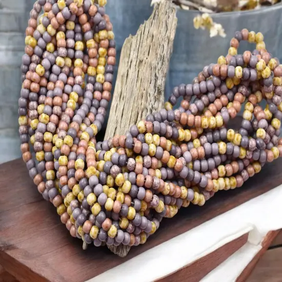 4/0 Aged Cherry Blossom Picasso Mix Seed Beads (20" Strand) {4}