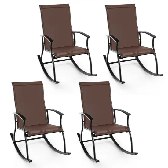 Costway 2/4 PCS Outdoor Rocking Chairs with Breathable Backrest Smooth Safe Rocking Design Navy/Brown/Black {10}