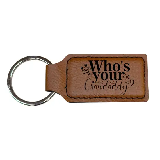 Keychain - Rectangle - Whos your Crawdaddy - Leather Rawhide/Black {1}