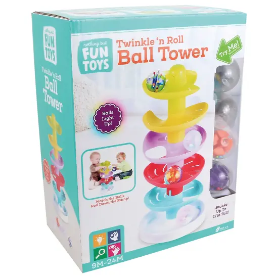 Nothing But Fun Toys: Twinkle N' Roll Ball Tower - 4 LED Light-Up Rattle Balls, Stack & Build 17" Tall Ramp, Light & Sounds, Baby & Toddlers 9 Mo+ {7}