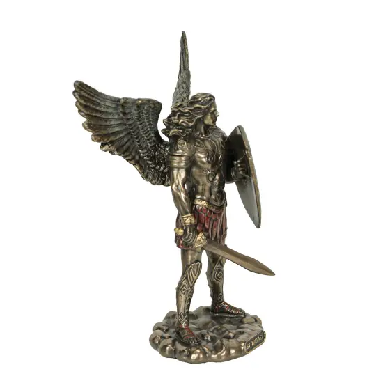 St. Michael the Archangel with Sword and Shield Bronze Finish Statue {4}