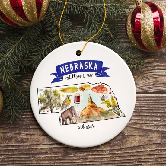 Artistic Nebraska State Themes and Landmarks Christmas Ornament {2}