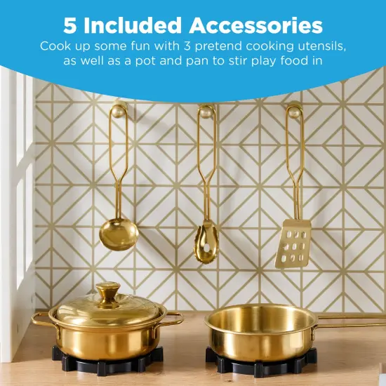 Best Choice Products Pretend Play Wooden Farmhouse Kitchen Set w/ Storage, Clicking Knobs, 5 Accessories Cream {5}