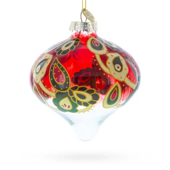 Red Paisley Onion Shaped Finial Glass Christmas Ornament {1}