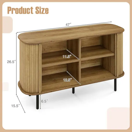 Costway 47" Sideboard Buffet Cabinet with Sliding Tambour Doors Adjustable Shelves Oak {3}