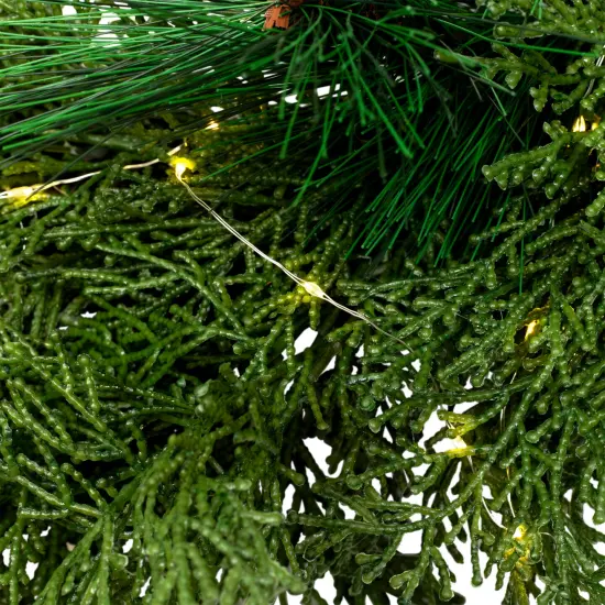 Northlight Real Touch&trade; Cedar and White Pine Artificial Christmas Wreath - 30" - Warm White LED Green {6}