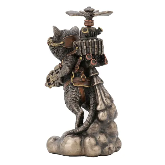 Veronese Design 5 1/2 Inch Tall Steampunk Cat Propeller Bronzed Resin Statue {6}