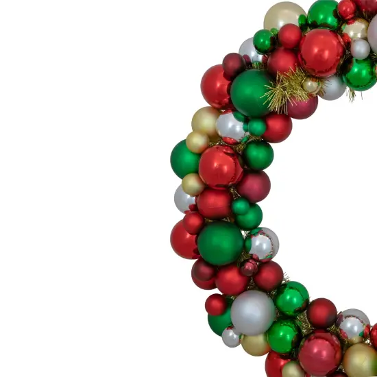 Northlight Traditional 2-Finish Shatterproof Ball Christmas Wreath - 36" - Multicolor - Unlit Silver {6}