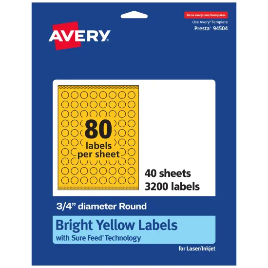 Avery Bright Yellow Paper Labels, 0.75" Diameter Round {1}
