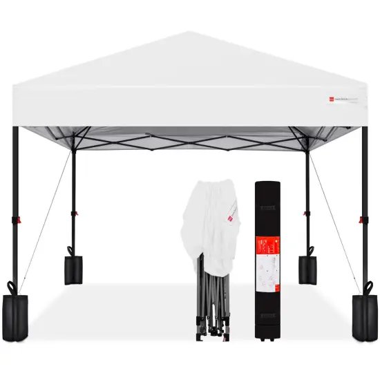 Best Choice Products 8x8ft Easy Setup Pop Up Canopy w/ 1-Button Setup, Wheeled Case, 4 Weight Bags French Blue/White {7}