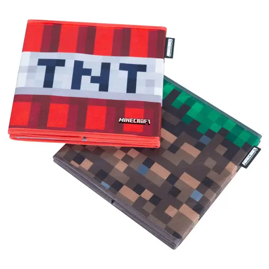 Minecraft: Fabric Storage Boxes: 2pc - TNT & Grass Block - 10" Collapsible Square Cubes, Toys-Games-Clothes Organization, Game Theme Decor, Licensed {3}