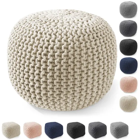Casafield Pouf Ottomans, Cotton Knit Foot Stools, Boho Floor Pouffes for Living Room, Bedroom, Home Office {7}