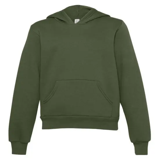 Bella + Canvas&reg; Youth Sponge Fleece Pullover Long Sleeve Hooded Sweatshirt MILITARY GREEN {1}