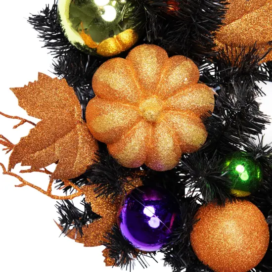 Northlight Glittered Jack-O-Lantern in Witch's Hat Artificial Halloween Wreath - 24" - Unlit Black {7}