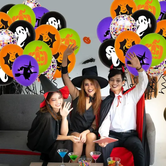 62PCS Halloween Party Balloons Decorations - 12 Inch (Black Orange Purple Green) {5}