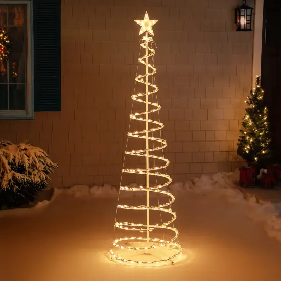 Northlight Spiral Cone Tree Lighted Outdoor Christmas Decoration - 6' - Clear Lights White {4}