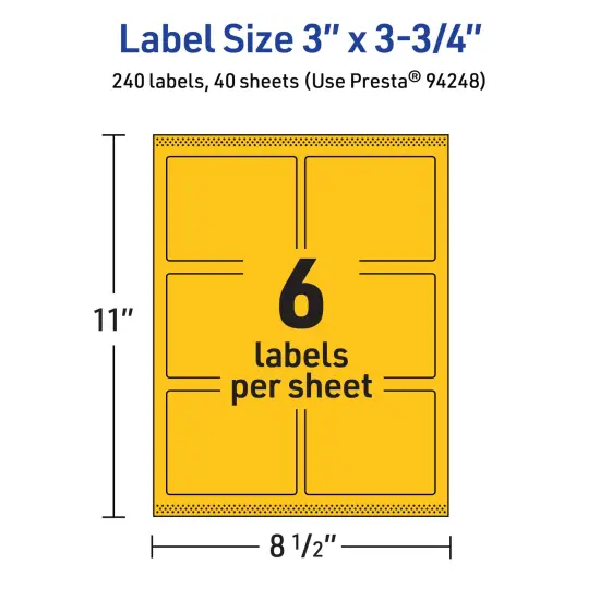 Avery Bright Yellow Paper Labels, 3" x 3.75" Rectangle {5}
