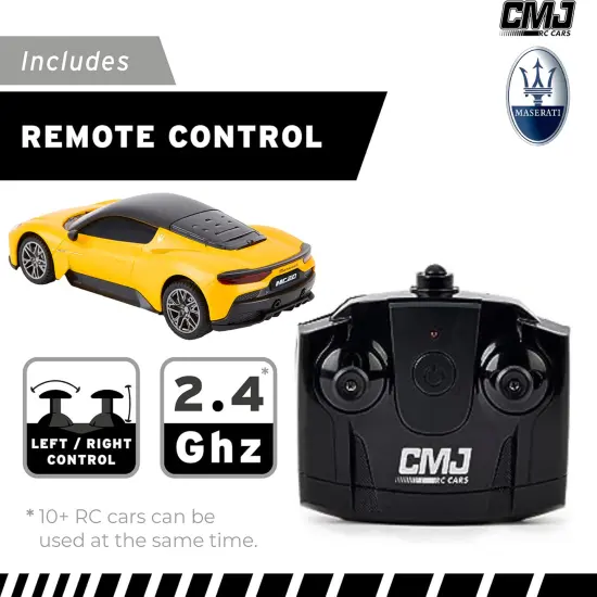 CMJ RC Cars: Maserati MC20 - Yellow - 1:24 Scale, Remote Control Radio Vehicle, 2.4 Ghz, LED Headlights, Indoor-Outdoor Racing Toy, Licensed Model {5}
