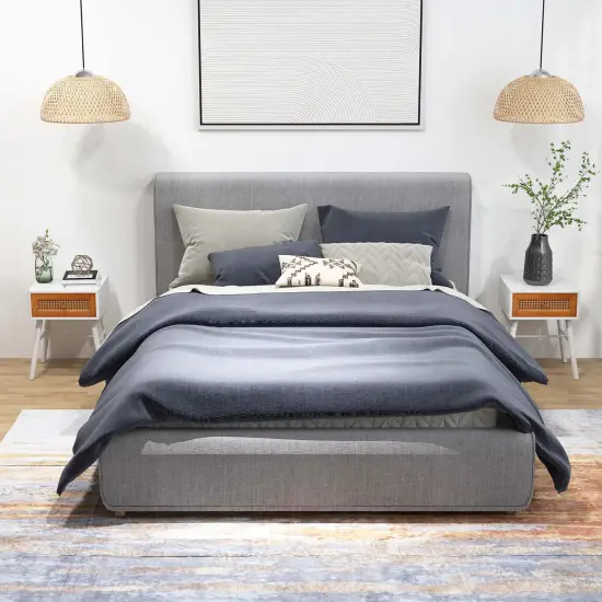 Costway 1/2 PCS Nightstand with Storage Drawer Rattan Decoration Solid Wood Legs for Bedroom {2}