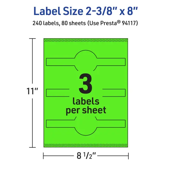 Avery Neon Green Paper Labels, 2-3/8" x 8" Wraparound {5}