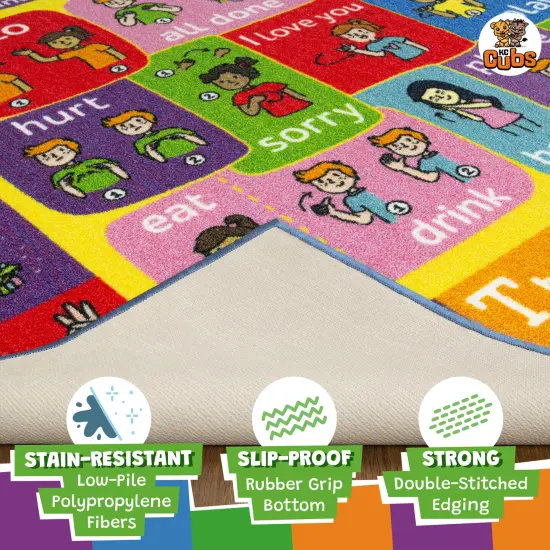 KC Cubs: Educational Rug: ABC Alphabet ASL Sign Language - 5x7' Playmat - Interactive Play, Activity Area Carpet, Bedroom-Classroom, Baby-Toddler-Kids {4}