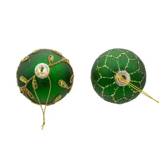 Kurt Adler 80MM Gold and Emerald Green Embellish Ball Ornaments, 6 Piece Set {4}