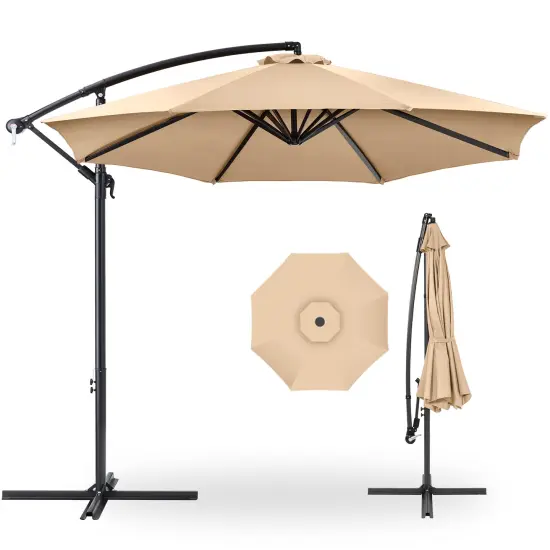Best Choice Products 10ft Offset Hanging Outdoor Market Patio Umbrella w/ Easy Tilt Adjustment Sand {1}