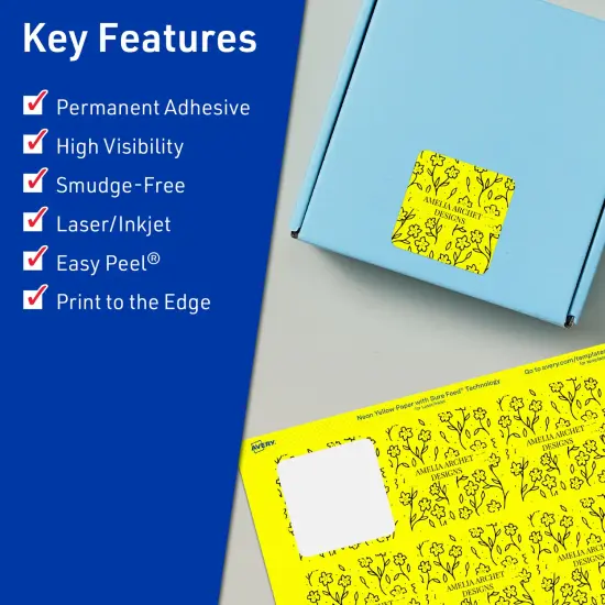Avery Neon Yellow Paper Labels, 2" x 2" Square {2}