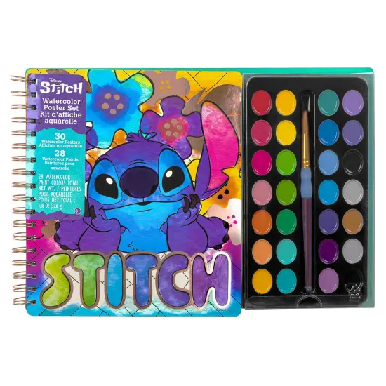 Fashion Angels: Disney Stitch - Watercolor Poster Set - Spiral Bound Book, 30 Lilo & Stitch Themed Pages, Paint Brush, 28 Washable Colors, Kids 8+ {3}