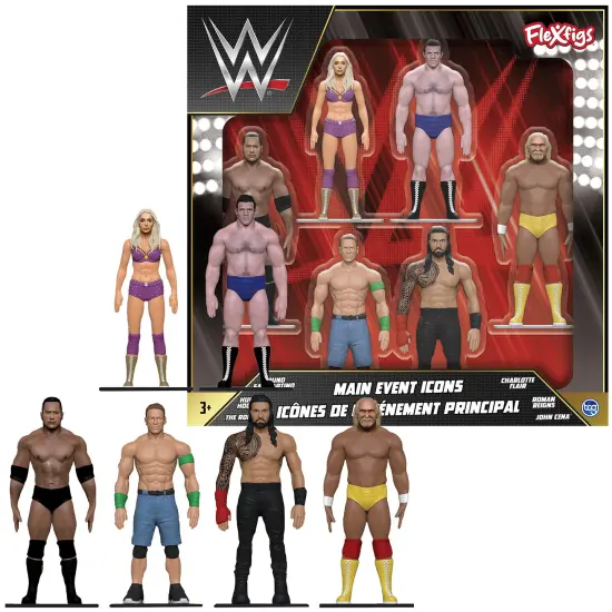 FleXfigs: WWE Icons Deluxe Pack - 6 Characters - Wrestler Articulated Action Figures, Flex It - Pose It!, Collectible Toy Miniatures, Licensed, Kid 3+ {6}