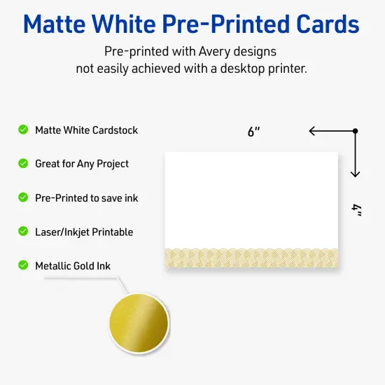 Avery Printable Rectangle Postcards with Sure Feed Technology, Pre-Printed Gold Lace Trim Pattern, Matte White, 4" x 6", Laser & Inkjet Compatible, 20 Total, Great for Branding, Marketing, and Events {2}
