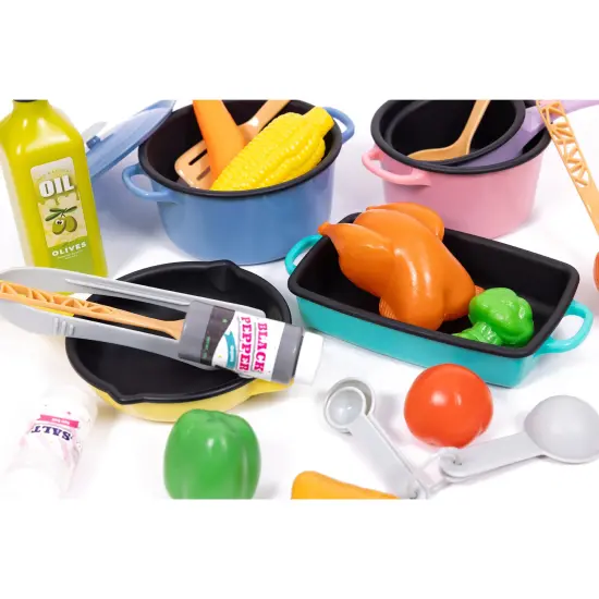 NurtureNature: Imaginative Minds - Cooking Set - 27pc Toy Food, Pots & Pans W/ Accessories, Kitchen Utensils, Pretend Play Food, Eco-Friendly, Kids 3+ {7}