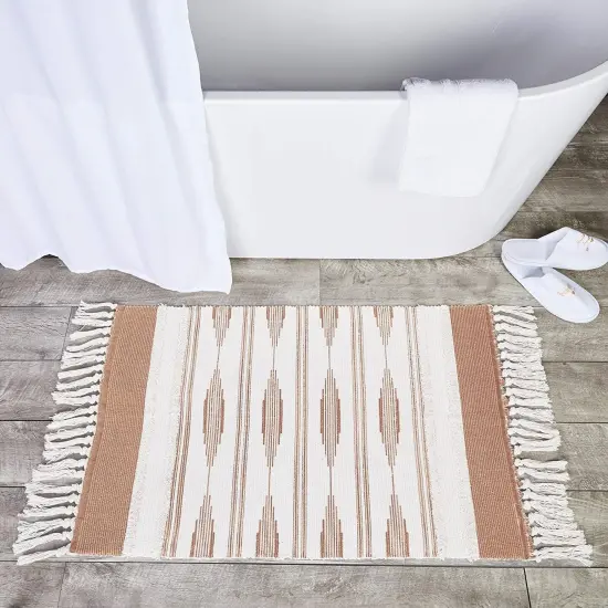 Yellow Bohemian Bathroom Rug with Tassels, Bohemian Style Mat (23.6 x 35 Inches) Brown {5}