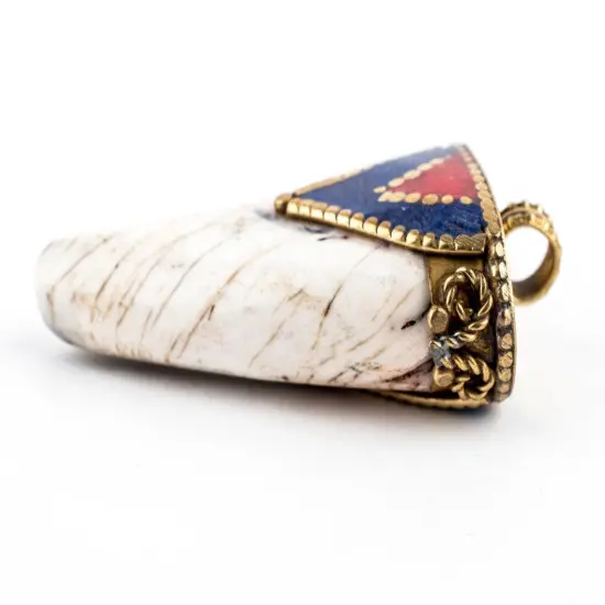 The Bead Chest Blue Inlaid Conch Shell Tooth Pendant 55x30mm Nepal Multicolor Large Hole {2}