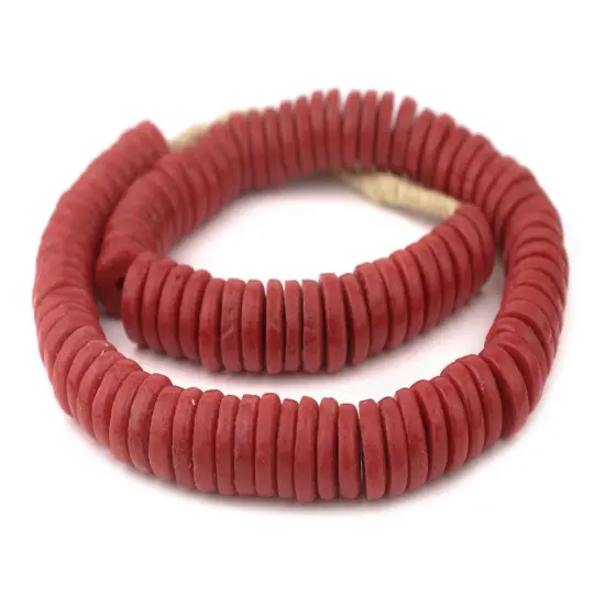 The Bead Chest Red Ashanti Glass Disk Beads (20mm) {3}